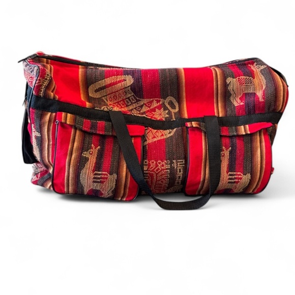 Artisan Peruvian or Andean Designed Red Multi Llama Aguayo Duffel Bag NWOT - Picture 10 of 12